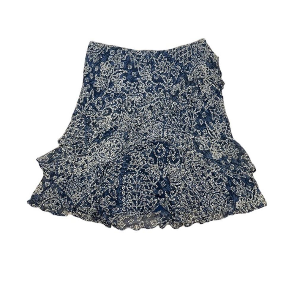 Lauren Ralph Lauren‎ Paisley Silk Ruffle Midi Skirt Size Large 100% Silk